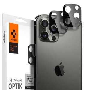 Spigen Apple Gehärtetes Kameraglas Optik Kameraobjektiv iPhone 12 Pro Max Schwarz
