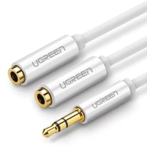 UGREEN AV123 AUX Audio splitter with jack 3,5 mm cable, 20cm - white