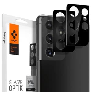 Spigen Samsung Gehärtetes Kameraglas Optik Kameraobjektiv Galaxy S21 Ultra Schwarz