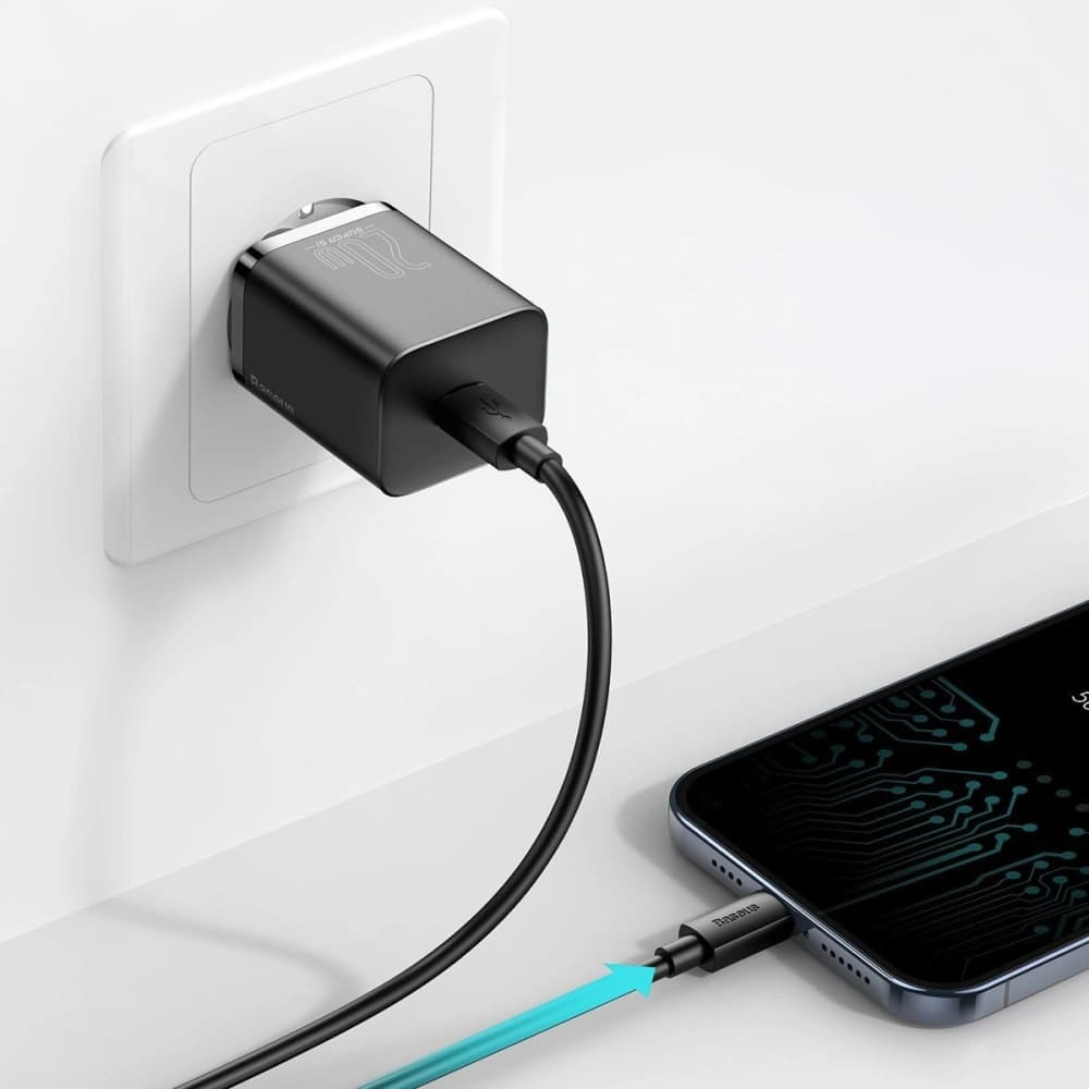 Baseus Ladegerät Super Si Quick Charger 1C 20W mit USB-C zu Lightning Kabel 1m (schwarz) - 8