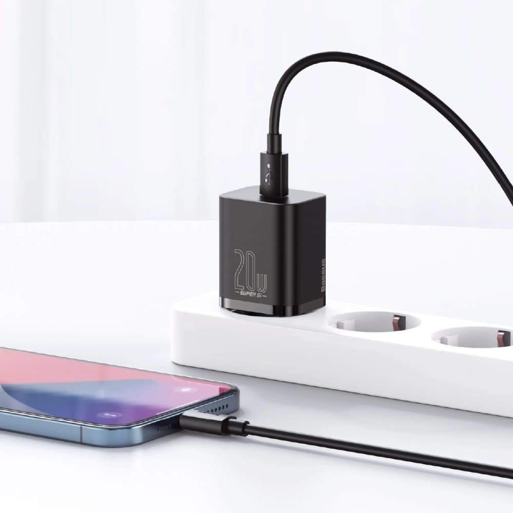 Baseus Ladegerät Super Si Quick Charger 1C 20W mit USB-C zu Lightning Kabel 1m (schwarz) - 12