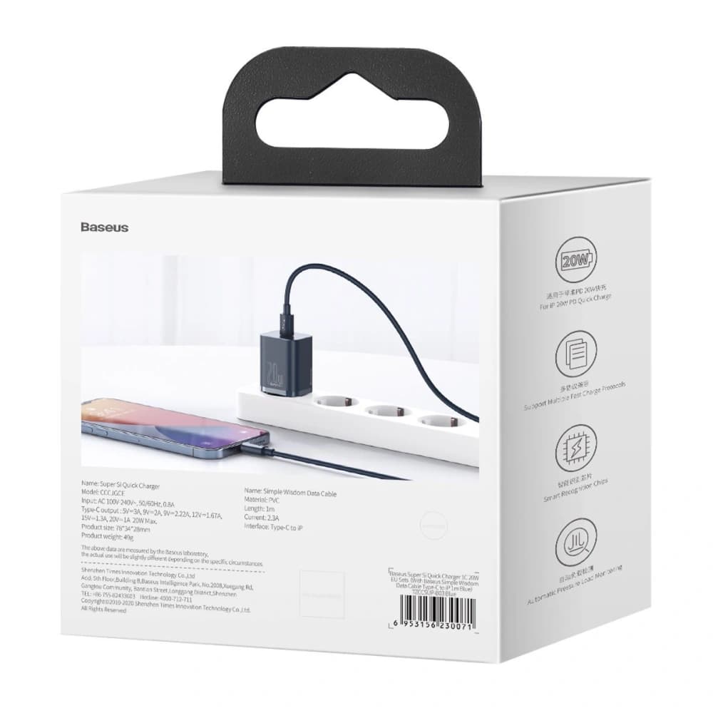 Baseus Ladegerät Super Si Quick Charger 1C 20W mit USB-C zu Lightning Kabel 1m (blau) - 11