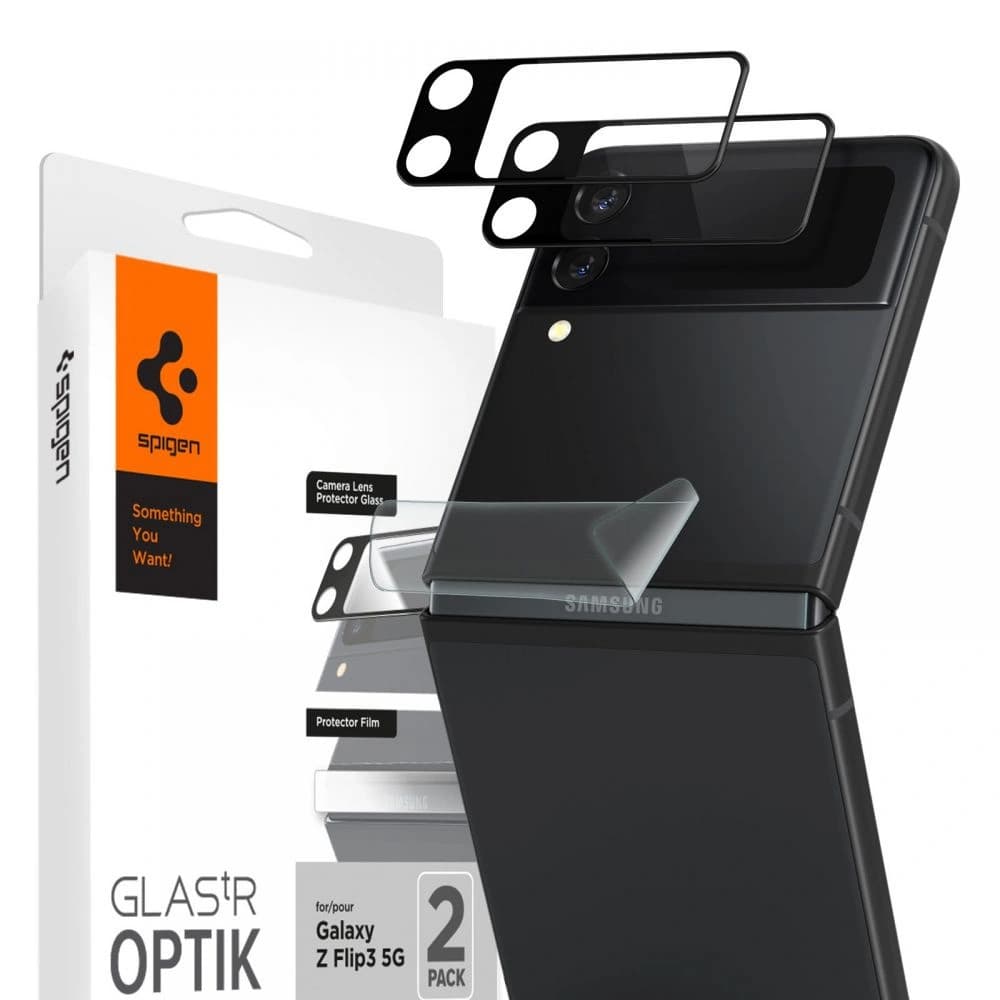 Gehärtetes Glas für Spigen Optik Kameraobjektiv + Folie Hinge Film Samsung Galaxy Z Flip 3 Schwarz [2+2 PACK] - 1