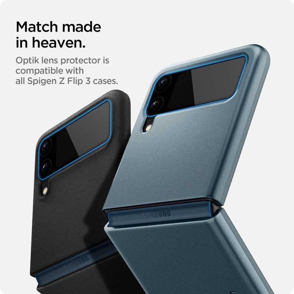 Gehärtetes Glas für Spigen Optik Kameraobjektiv + Folie Hinge Film Samsung Galaxy Z Flip 3 Schwarz [2+2 PACK] - 6