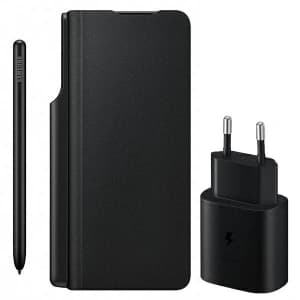 Samsung Galaxy Z Fold 3 EF-FF92KKBEGEE black Leather Flip Cover + S Pen + 25W Charger