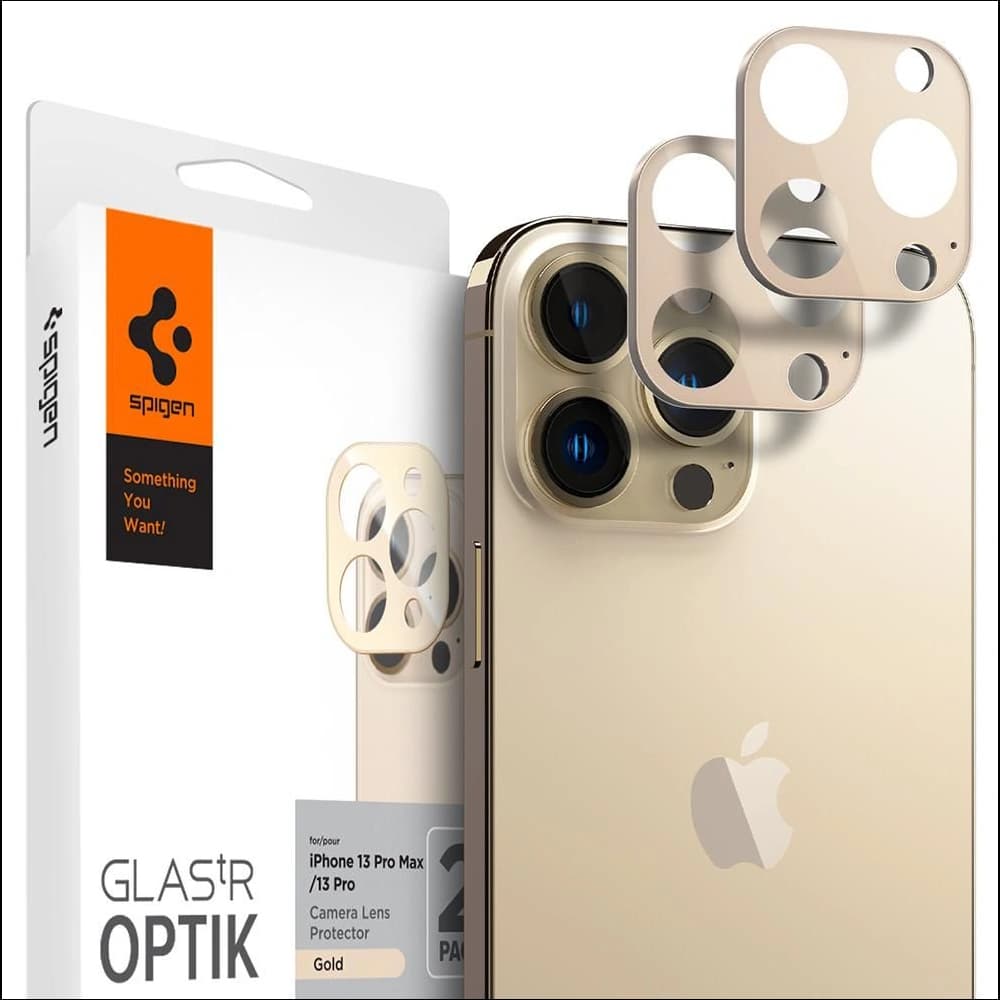 Spigen Apple Gehärtetes Kameraglas Optik Kameraobjektiv iPhone 13 Pro/13 Pro Max Gold [2 PACK] - 1
