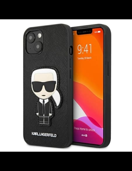 Karl Lagerfeld KLHCP13SOKPK Apple iPhone 13 mini black hardcase Saffiano Ikonik Karl`s Patch