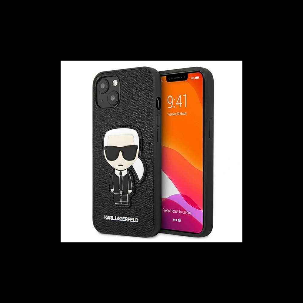 Karl Lagerfeld KLHCP13SOKPK Apple iPhone 13 mini black hardcase Saffiano Ikonik Karl`s Patch - 1