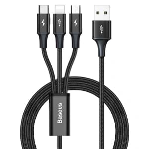 USB 3in1 Kabel Baseus Rapid Series, USB zu micro USB / USB-C / Lightning, 3.5A, 1.2m (schwarz)