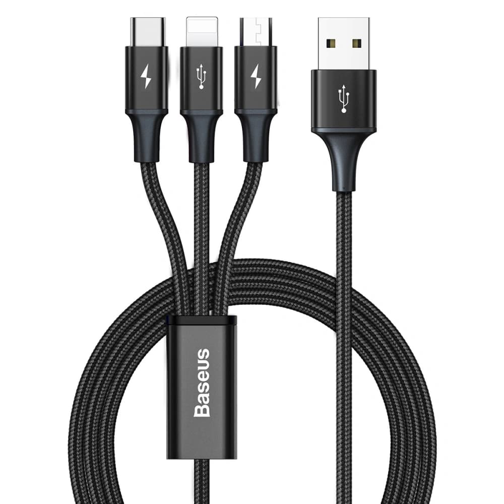 USB 3in1 Kabel Baseus Rapid Series, USB zu micro USB / USB-C / Lightning, 3.5A, 1.2m (schwarz) - 1