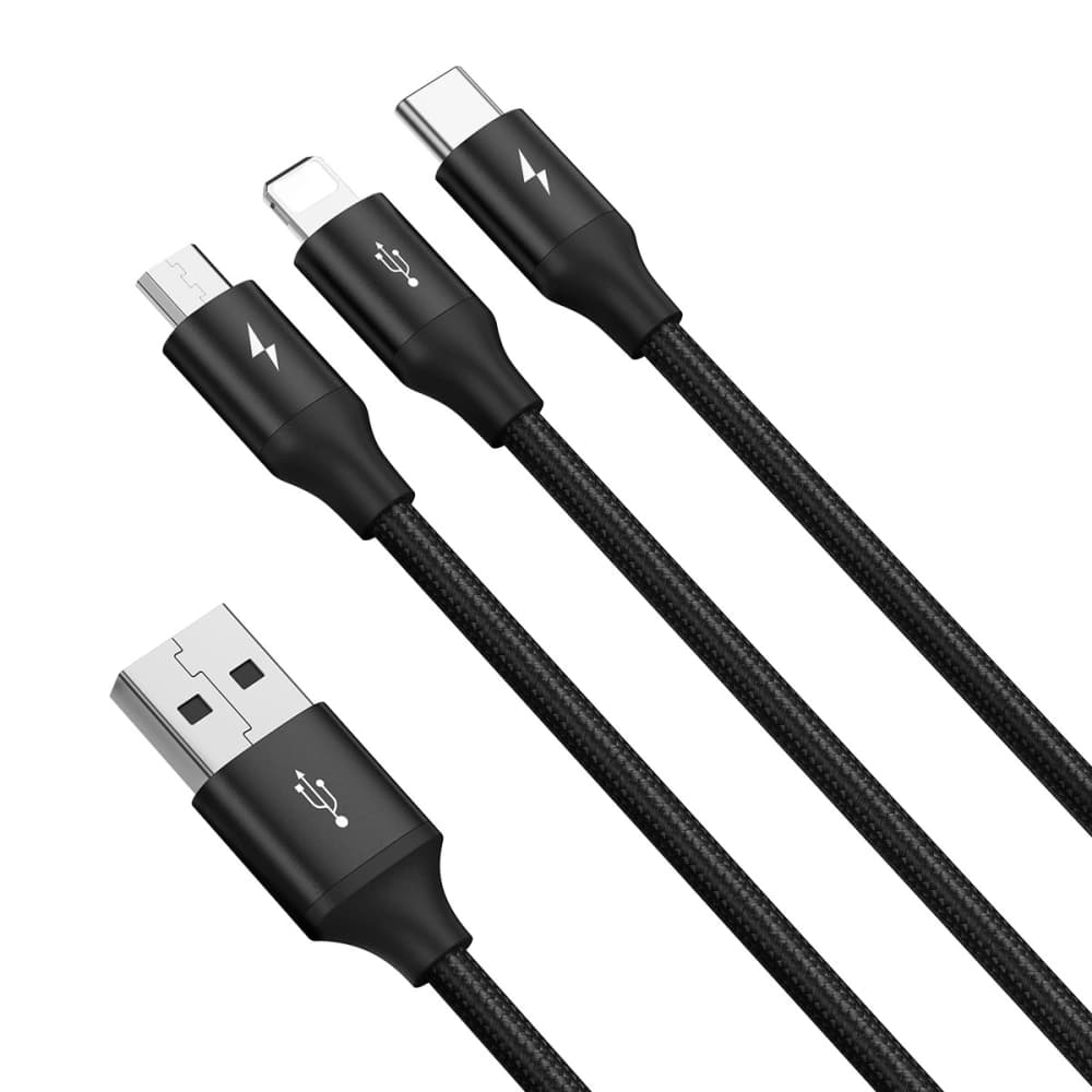 USB 3in1 Kabel Baseus Rapid Series, USB zu micro USB / USB-C / Lightning, 3.5A, 1.2m (schwarz) - 2