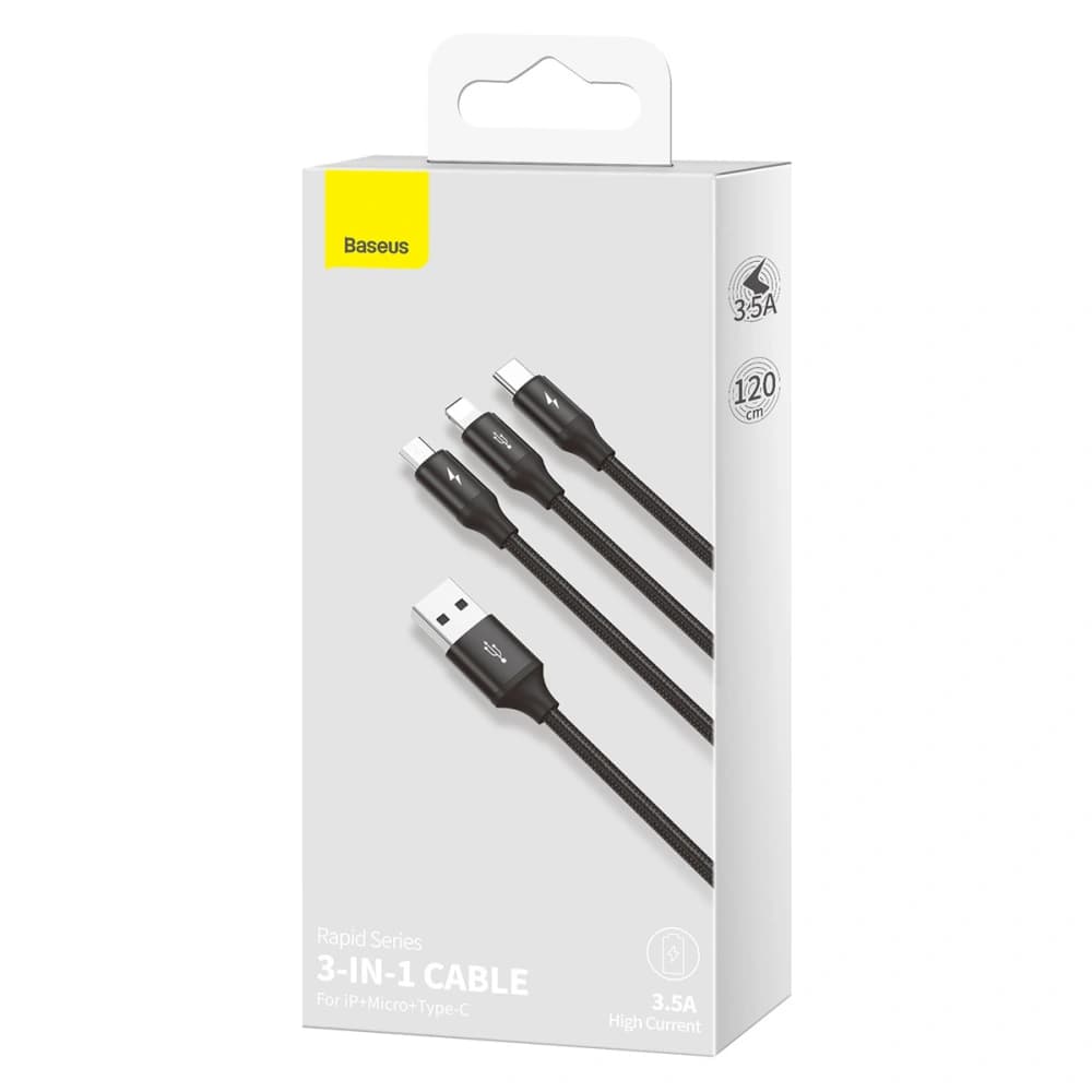 USB 3in1 Kabel Baseus Rapid Series, USB zu micro USB / USB-C / Lightning, 3.5A, 1.2m (schwarz) - 10