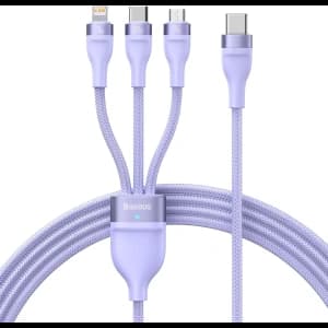 Kabel 3-in-1 Baseus Flash Series II USB-C/USB-A - USB-C, Lightning, micro USB 100W 1,5m violett