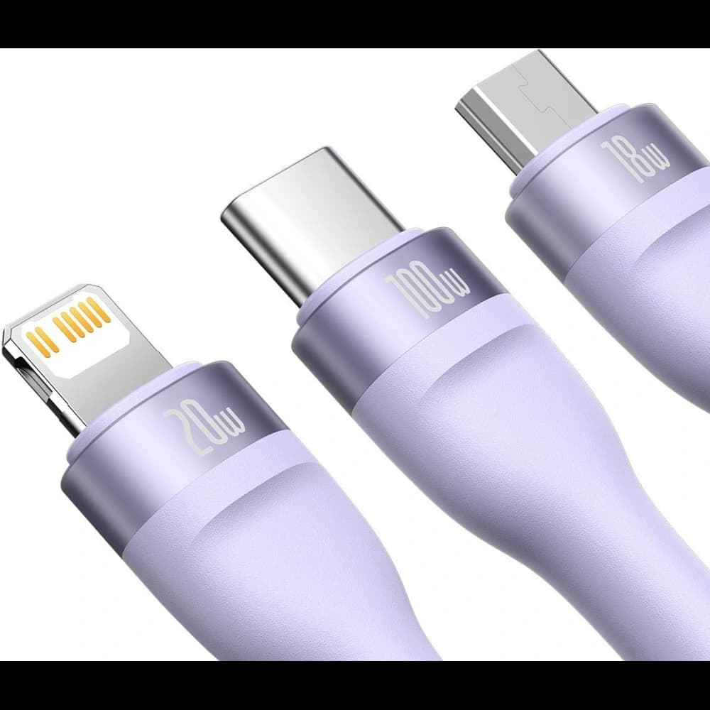 Baseus Flash Series II USB Type C / USB Type A cable - USB Type C / Lightning / micro USB 100 W 1.5 m purple - 2
