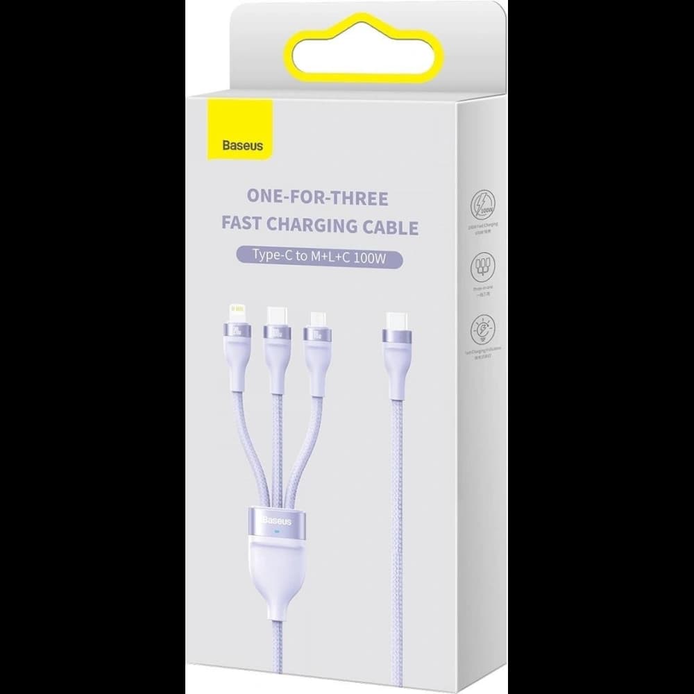 Baseus Flash Series II USB Type C / USB Type A cable - USB Type C / Lightning / micro USB 100 W 1.5 m purple - 5