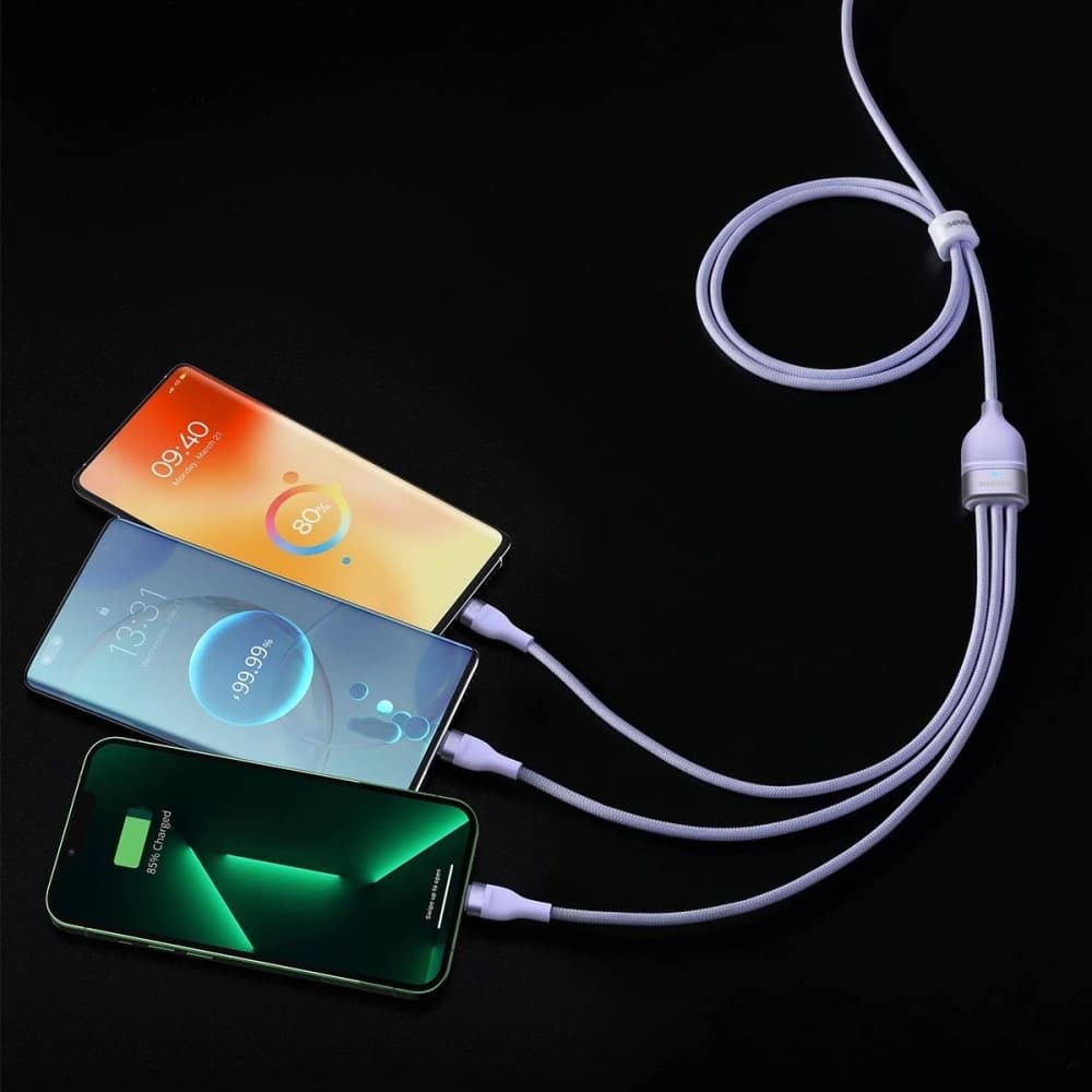 Baseus Flash Series II USB Type C / USB Type A cable - USB Type C / Lightning / micro USB 100 W 1.5 m purple - 9