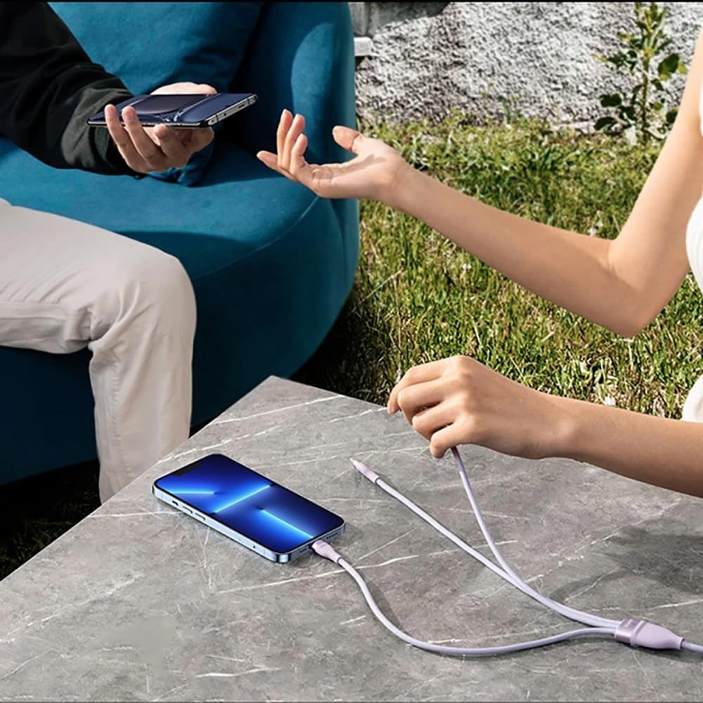 Baseus Flash Series II USB Type C / USB Type A cable - USB Type C / Lightning / micro USB 100 W 1.5 m purple - 12