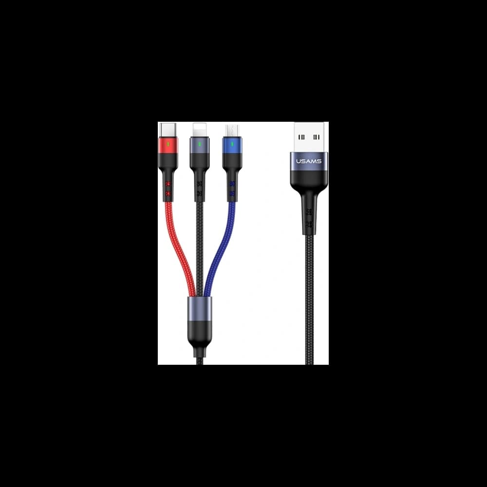 Kabel geflochten USAMS U26 3w1 0.35m 2A Schnellladung (lightning/microUSB/USB-C) SJ410USB01 - 1