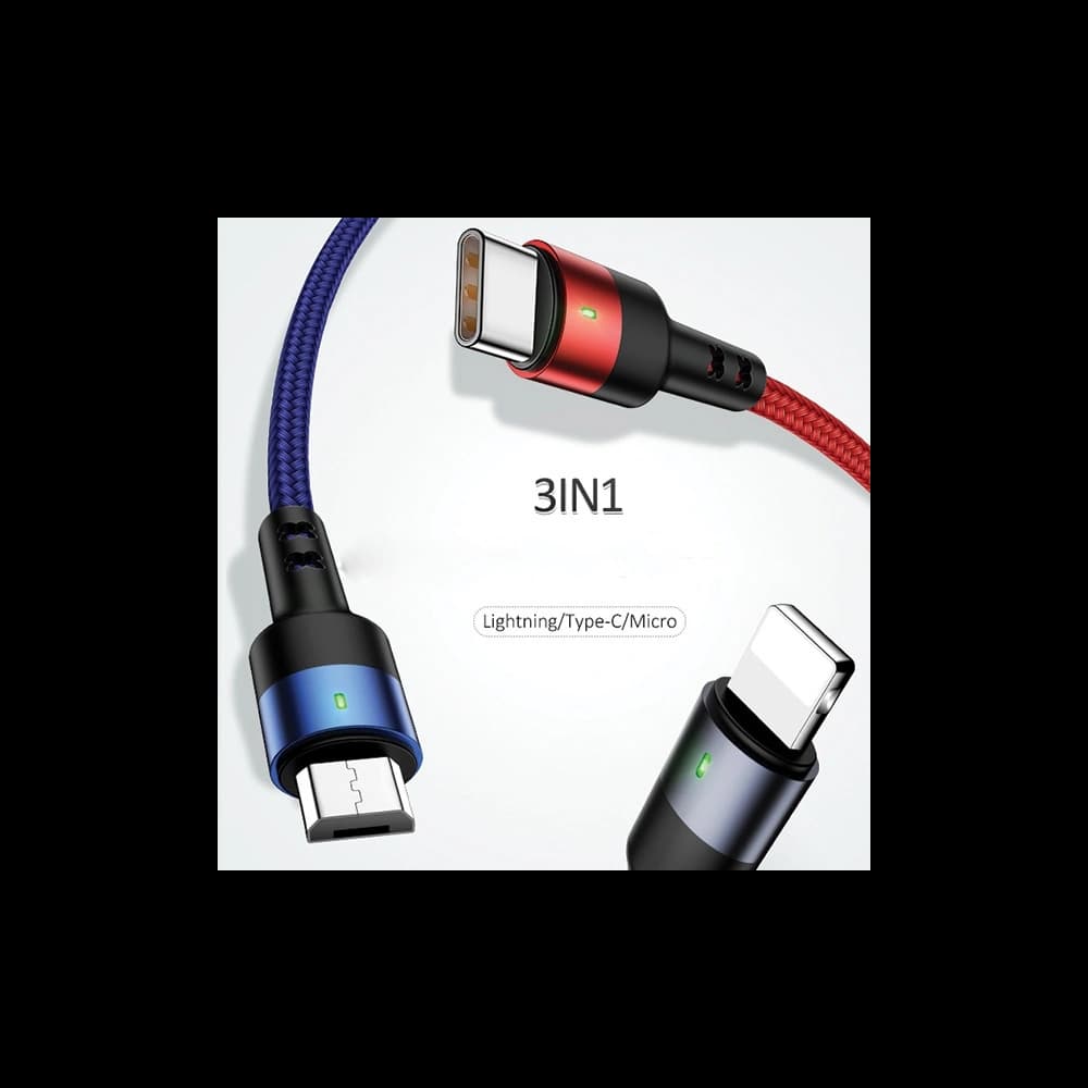 Kabel geflochten USAMS U26 3w1 0.35m 2A Schnellladung (lightning/microUSB/USB-C) SJ410USB01 - 3