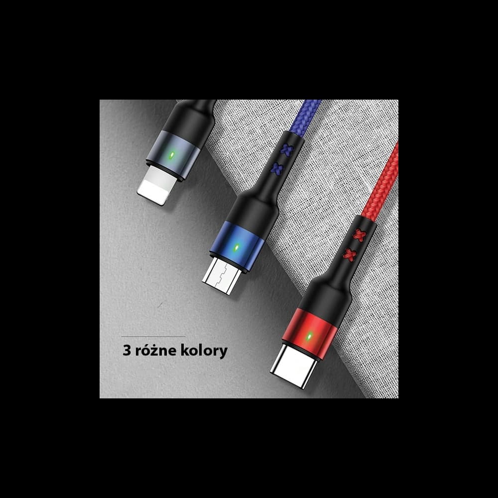 Kabel geflochten USAMS U26 3w1 0.35m 2A Schnellladung (lightning/microUSB/USB-C) SJ410USB01 - 9