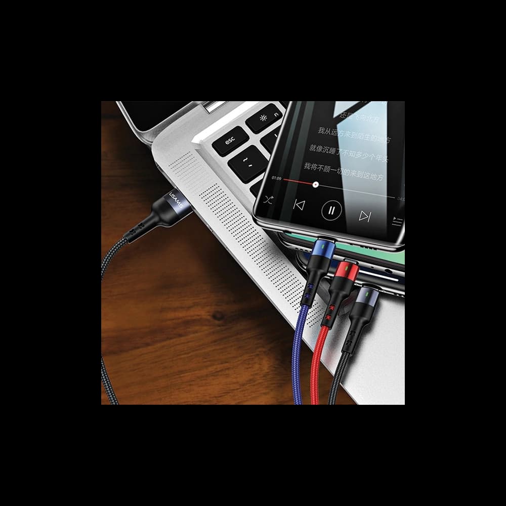 Kabel geflochten USAMS U26 3w1 0.35m 2A Schnellladung (lightning/microUSB/USB-C) SJ410USB01 - 12