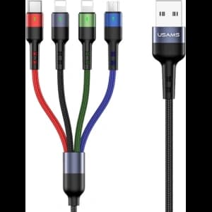 USAMS Nylon Cable U26 4in1 0.35m 2A Fast Charge (2xLightning/microUSB/USB-C) SJ411USB01 (US-SJ411)