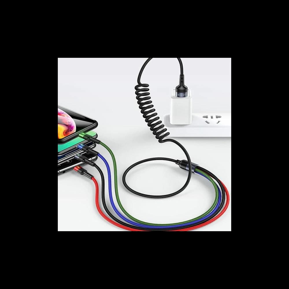 USAMS Nylon Cable U26 4in1 1.5m 2A Fast Charge Springs (2xLightning/microUSB/USB-C) SJ349USB01 (US-SJ349) - 3