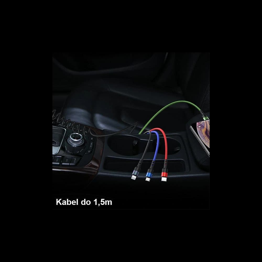 USAMS Nylon Cable U26 4in1 1.5m 2A Fast Charge Springs (2xLightning/microUSB/USB-C) SJ349USB01 (US-SJ349) - 4