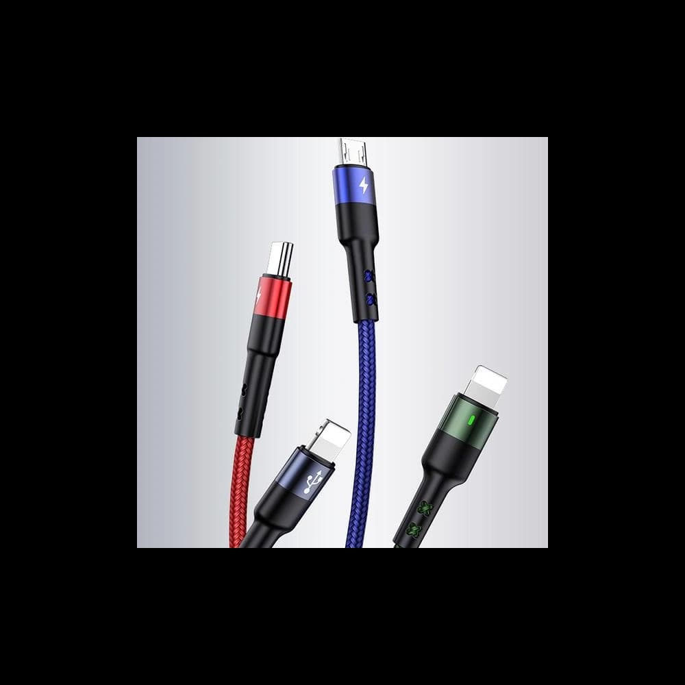 USAMS Nylon Cable U26 4in1 1.5m 2A Fast Charge Springs (2xLightning/microUSB/USB-C) SJ349USB01 (US-SJ349) - 12