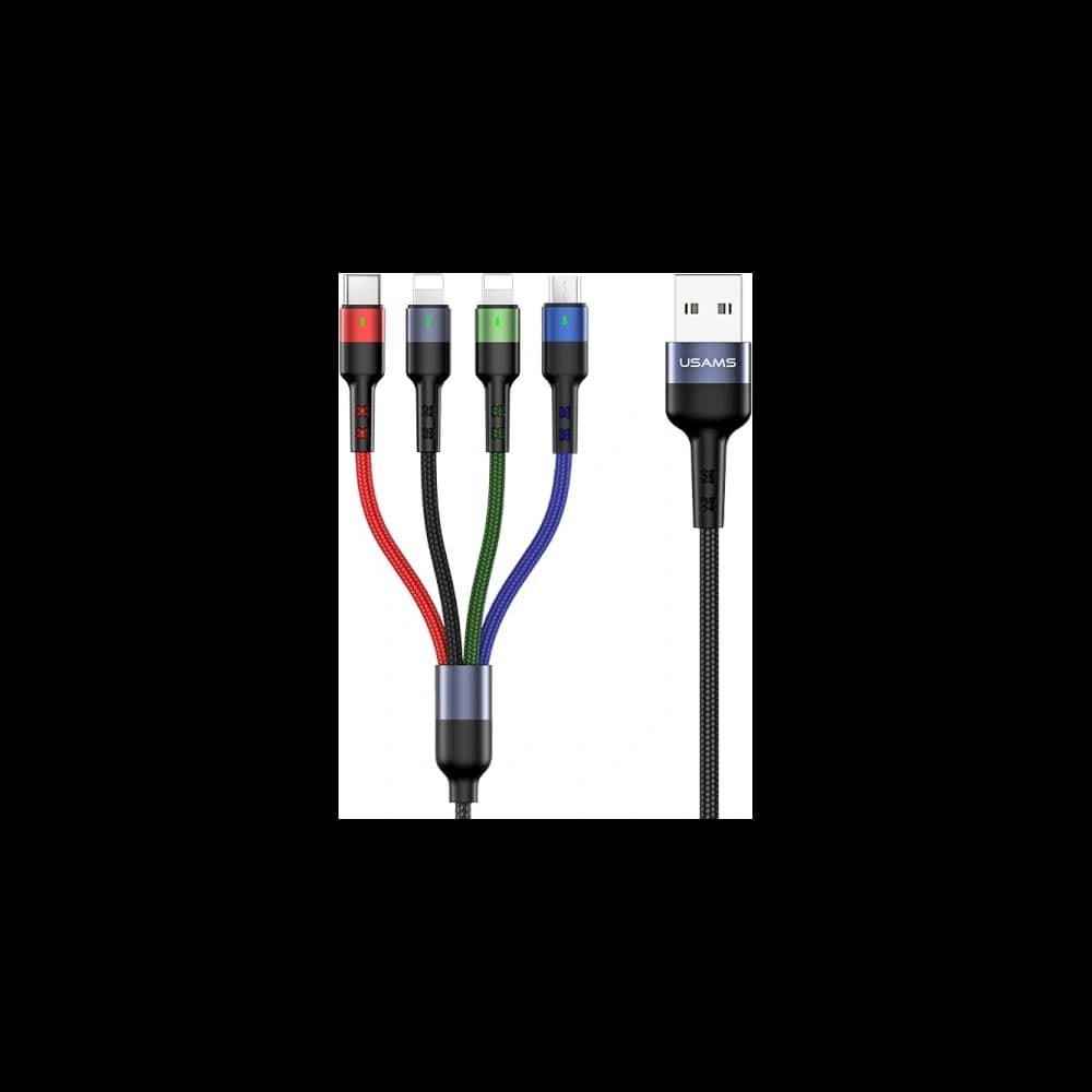USAMS Nylon Cable U26 4in1 3m 2A Fast Charge (2xLightning/microUSB/USB-C) SJ413USB01 (US-SJ413) - 1