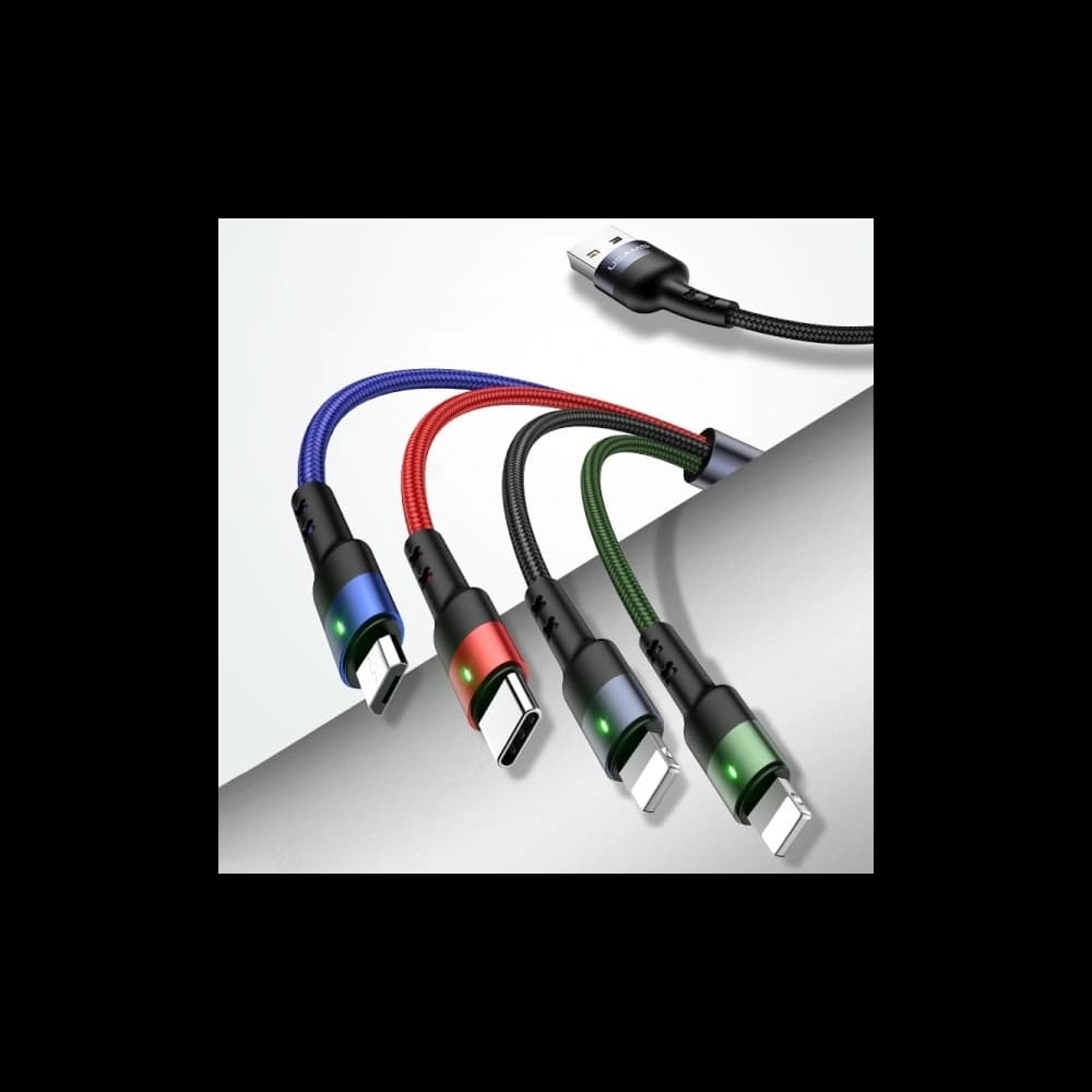 USAMS Nylon Cable U26 4in1 3m 2A Fast Charge (2xLightning/microUSB/USB-C) SJ413USB01 (US-SJ413) - 2