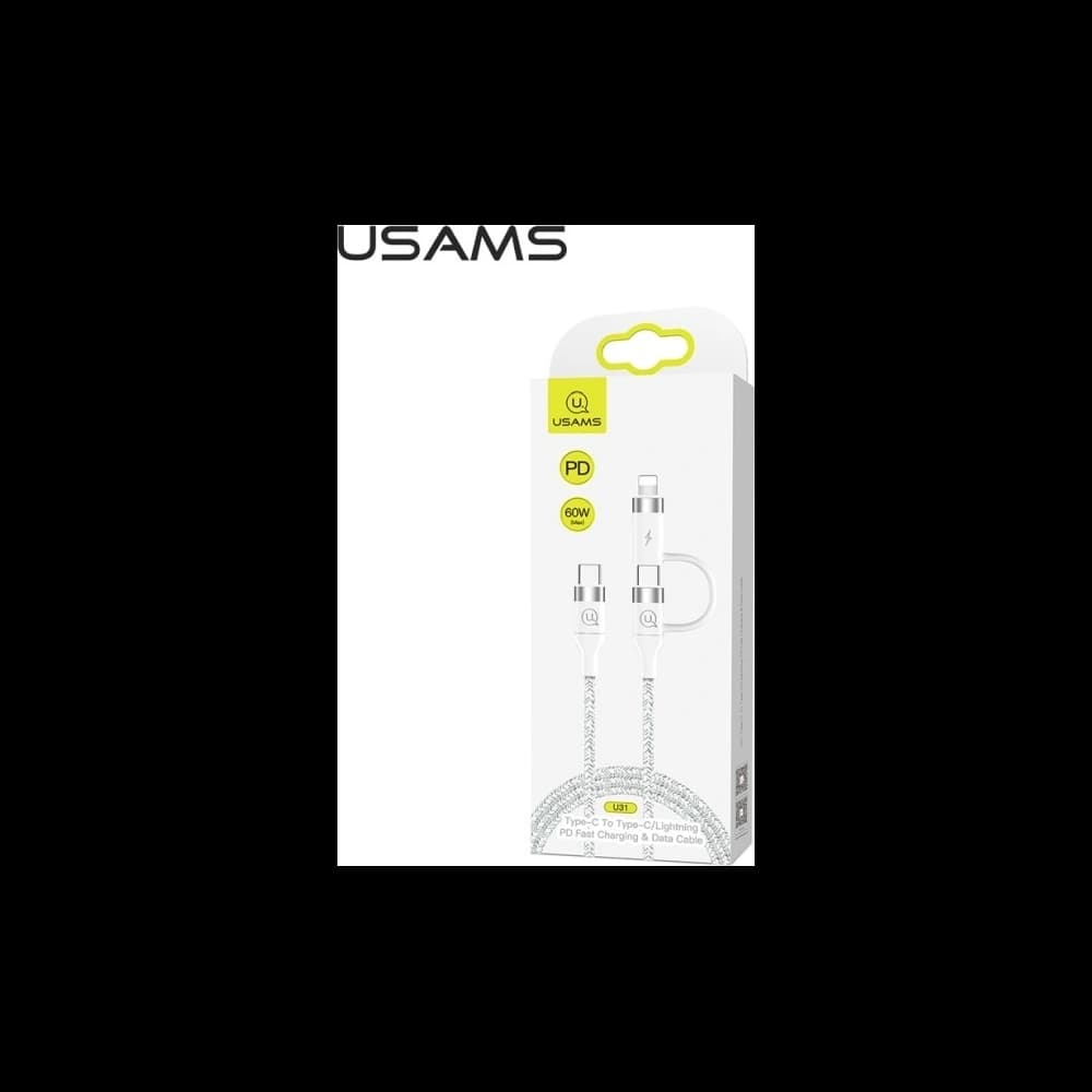 USAMS U31 geflochtenes Kabel USB-C auf USB-C / Lightning 60W PD Fast Charge weiß SJ403USB02 - 1