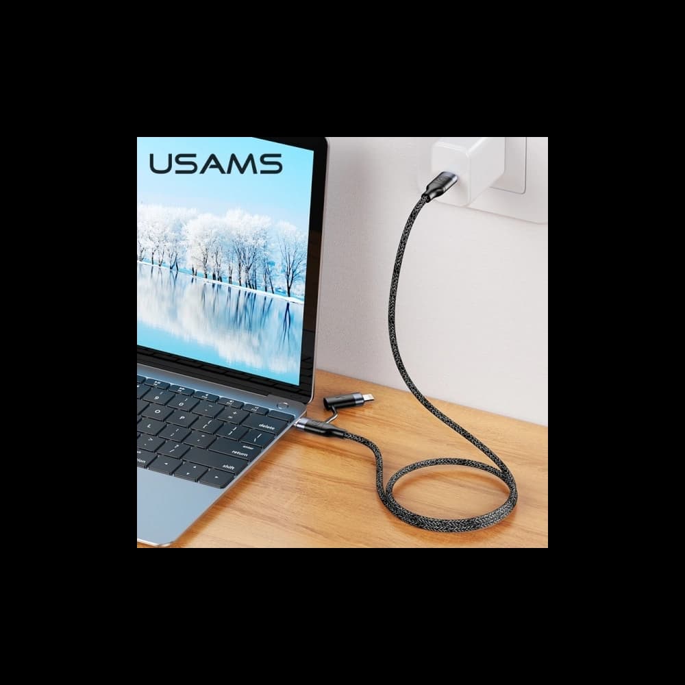 USAMS U31 geflochtenes Kabel USB-C auf USB-C / Lightning 60W PD Schnellladung schwarz SJ403USB01 - 5