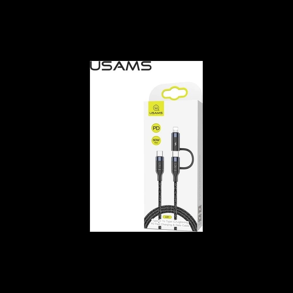 USAMS U31 geflochtenes Kabel USB-C auf USB-C / Lightning 60W PD Schnellladung schwarz SJ403USB01 - 6