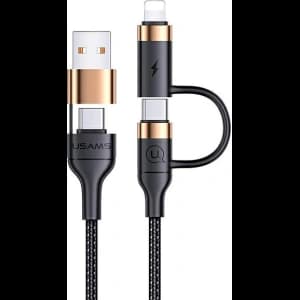 USAMS U62 2xUSB-C/USB-A /lightning 1,2m PD Fast Charge geflochtenes Kabel schwarz SJ483USB01