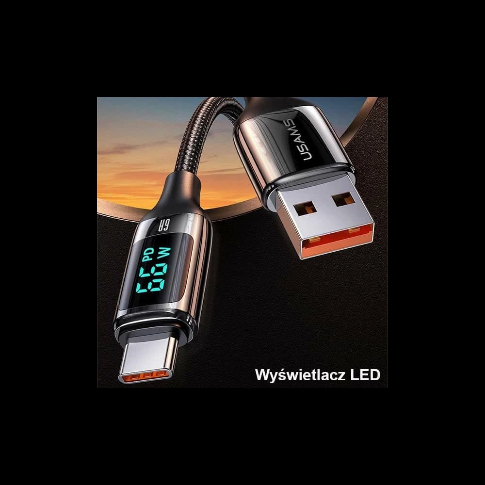 USAMS Nylon Cable U78 USB-C 1.2m LED 6A Fast Charging white SJ544USB02 (US-SJ544) - 2