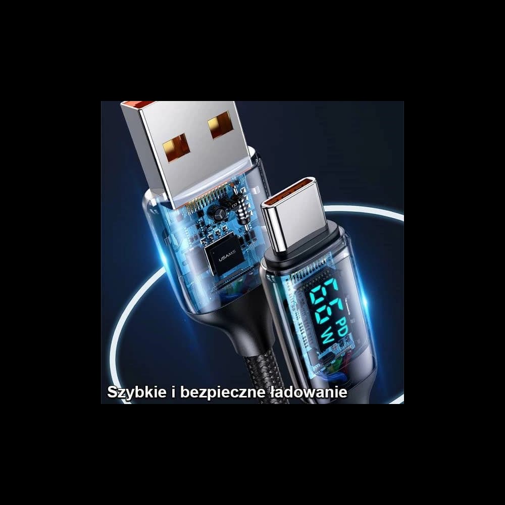 USAMS Nylon Cable U78 USB-C 1.2m LED 6A Fast Charging white SJ544USB02 (US-SJ544) - 4