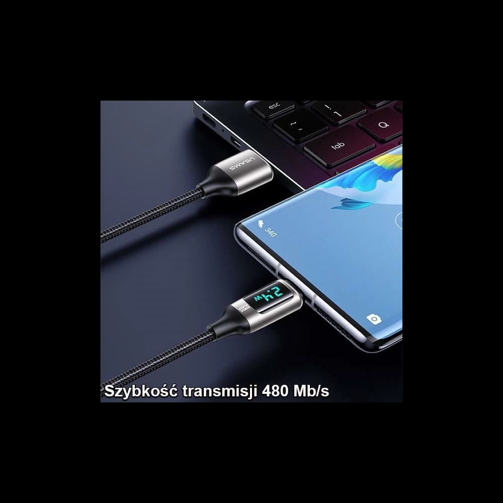 USAMS Nylon Cable U78 USB-C 1.2m LED 6A Fast Charging white SJ544USB02 (US-SJ544) - 6