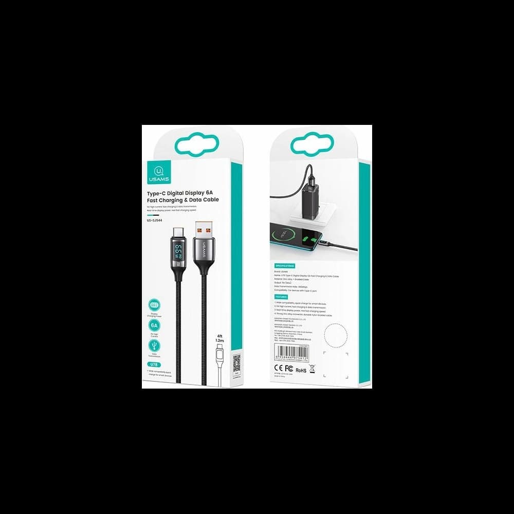 USAMS Nylon Cable U78 USB-C 1.2m LED 6A Fast Charging white SJ544USB02 (US-SJ544) - 7