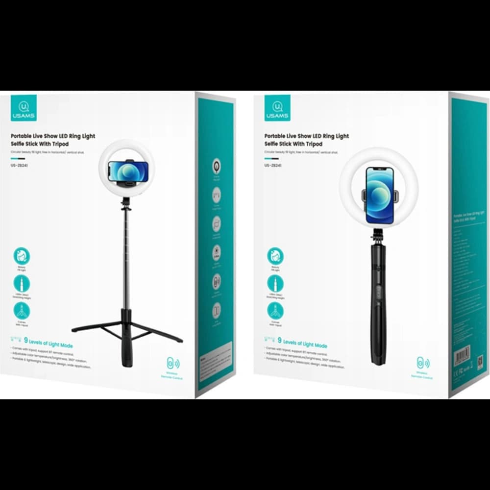 USAMS Stativ für Telefon mit LED-Lampe, schwarz/black ZB241ZJ01 - 11