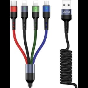 USAMS Nylon Cable U26 4in1 1.5m 2A Fast Charge Springs (2xLightning/microUSB/USB-C) SJ349USB01 (US-SJ349)