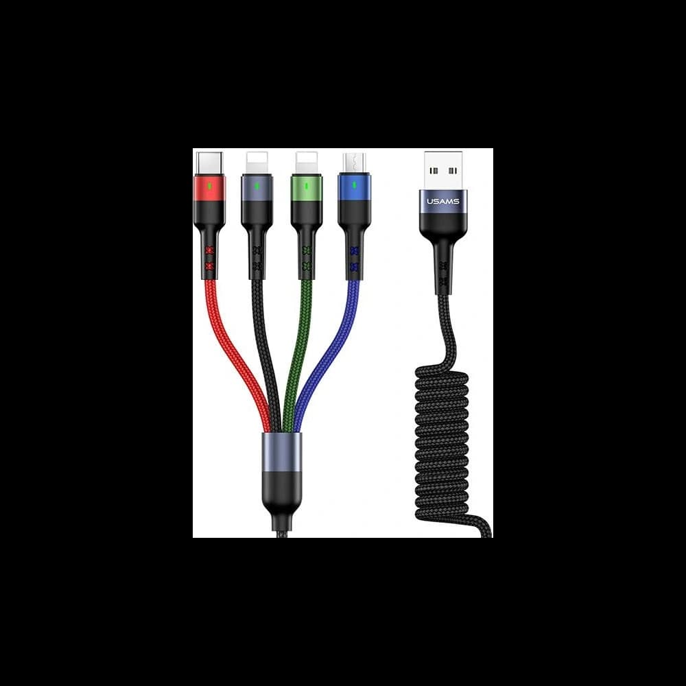USAMS Nylon Cable U26 4in1 1.5m 2A Fast Charge Springs (2xLightning/microUSB/USB-C) SJ349USB01 (US-SJ349) - 1