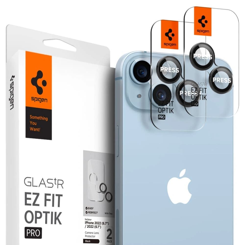 Gehärtetes Glas für das Spigen Optik.tr ez Fit Kamera-Schutz für Apple iPhone 14/14 Plus Schwarz [2 PACK] - 1