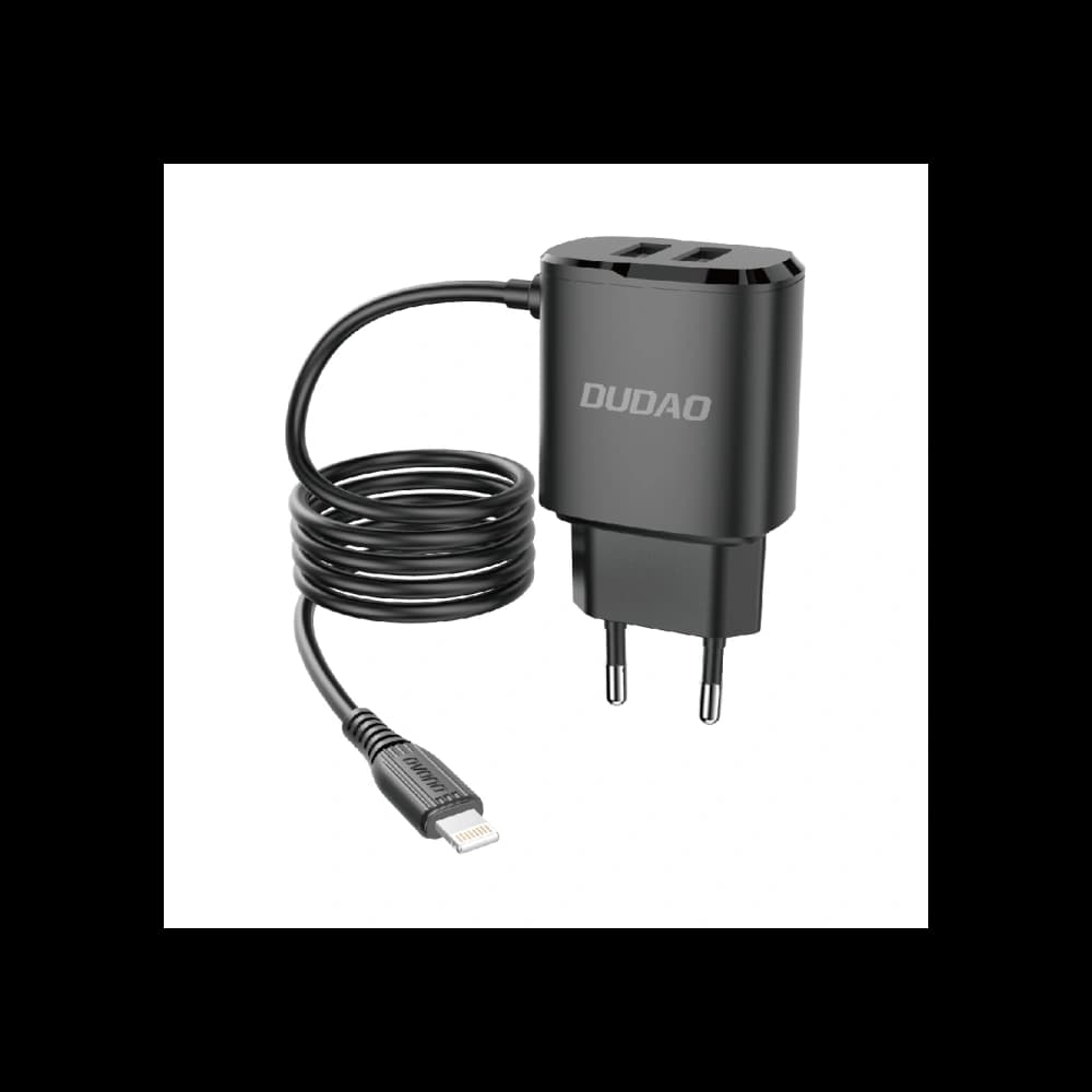 Dudao charger 2x USB with built-in 12W Lightning cable black (A2ProL black) - 1