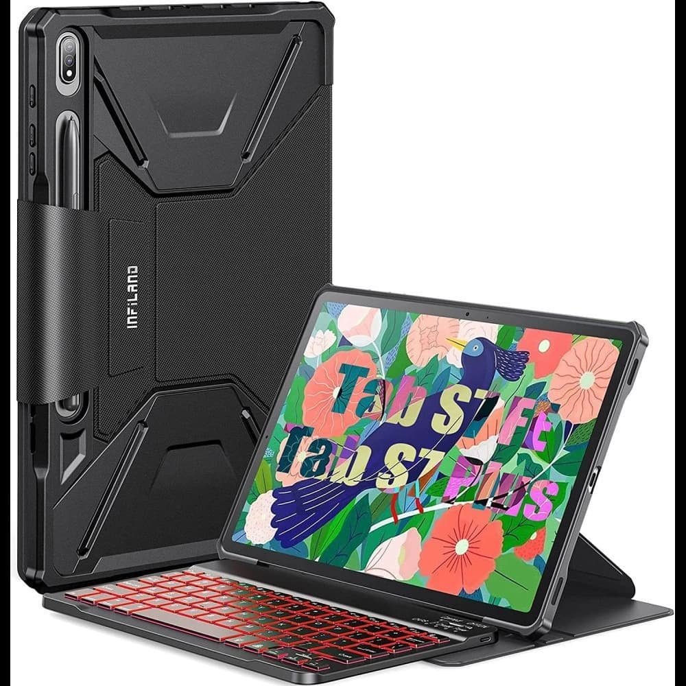 Case Infiland Keyboard Stand Samsung Galaxy Tab S8+ Plus/S7+ Plus/S7 FE 12.4 Schwarz - 1