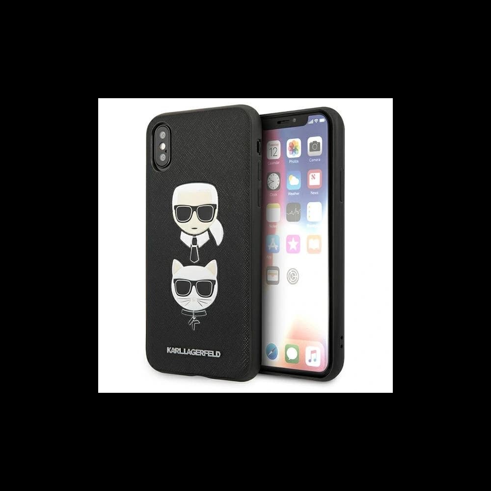 Case Karl Lagerfeld KLHCI65SAKICKCBK Apple iPhone XS Max schwarz/hardcase Saffiano Ikonik Karl&Choupette Kopf - 1
