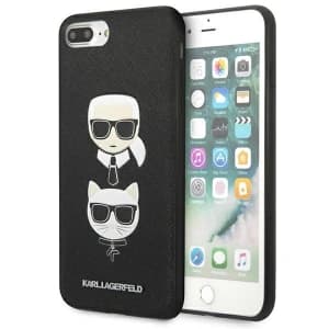 Case Karl Lagerfeld KLHCI8LSAKICKCBK Apple iPhone 8/7 Plus schwarz/black Hardcase Saffiano Ikonik Karl&Choupette Kopf