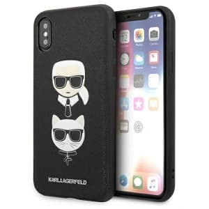 Case Karl Lagerfeld KLHCPXSAKICKCBK Apple iPhone XS/X schwarz/black Hardcase Saffiano Ikonik Karl&Choupette Head