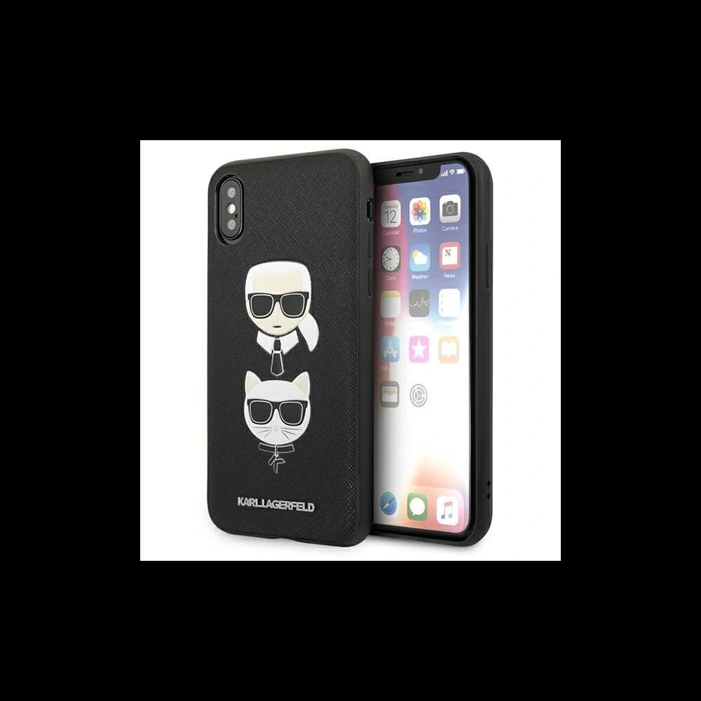 Case Karl Lagerfeld KLHCPXSAKICKCBK Apple iPhone XS/X schwarz/black Hardcase Saffiano Ikonik Karl&Choupette Head - 1