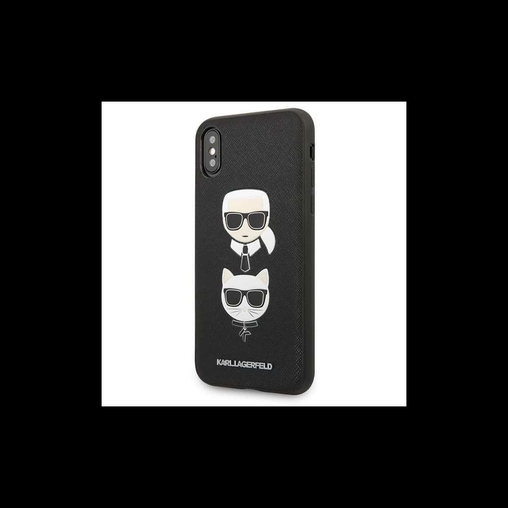 Case Karl Lagerfeld KLHCPXSAKICKCBK Apple iPhone XS/X schwarz/black Hardcase Saffiano Ikonik Karl&Choupette Head - 2